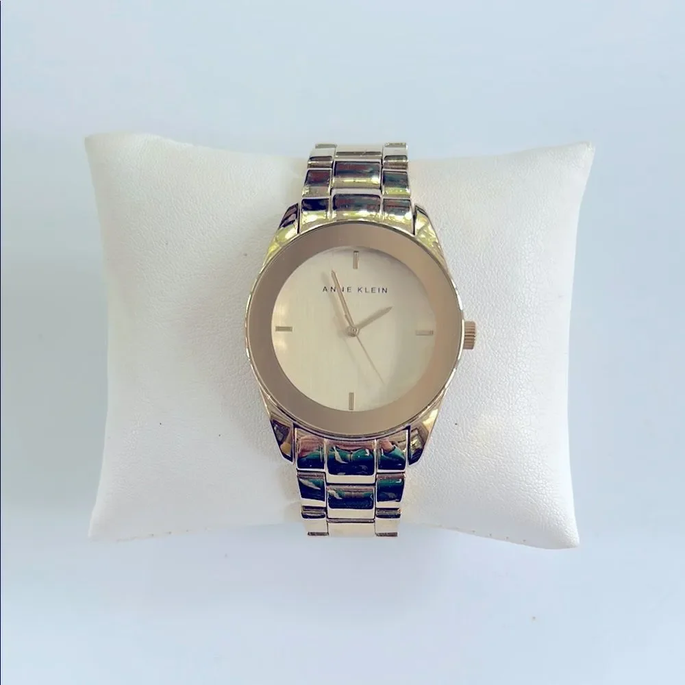 Working! Ladies Anne Klein Round Face Gold-Tone Minimalist Bracelet Watch